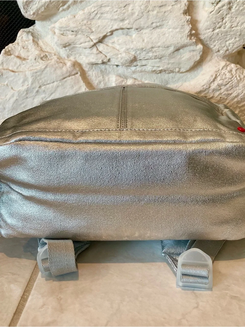 NWT STATE Bags Kane Kids Backpack in a shimmering silver metallic color